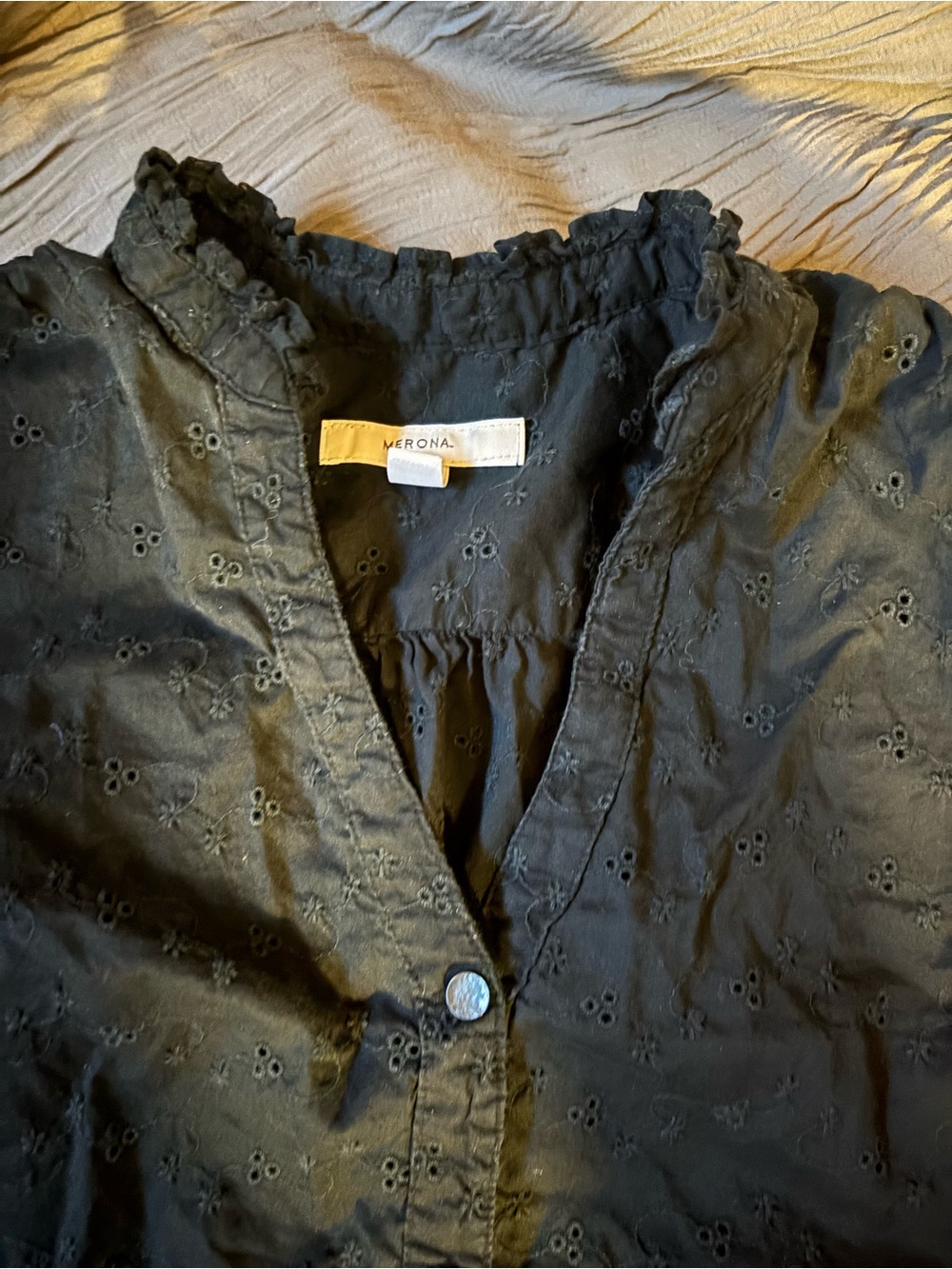 Merona Black Eyelet Button-Front Top - Picture 5 of 8